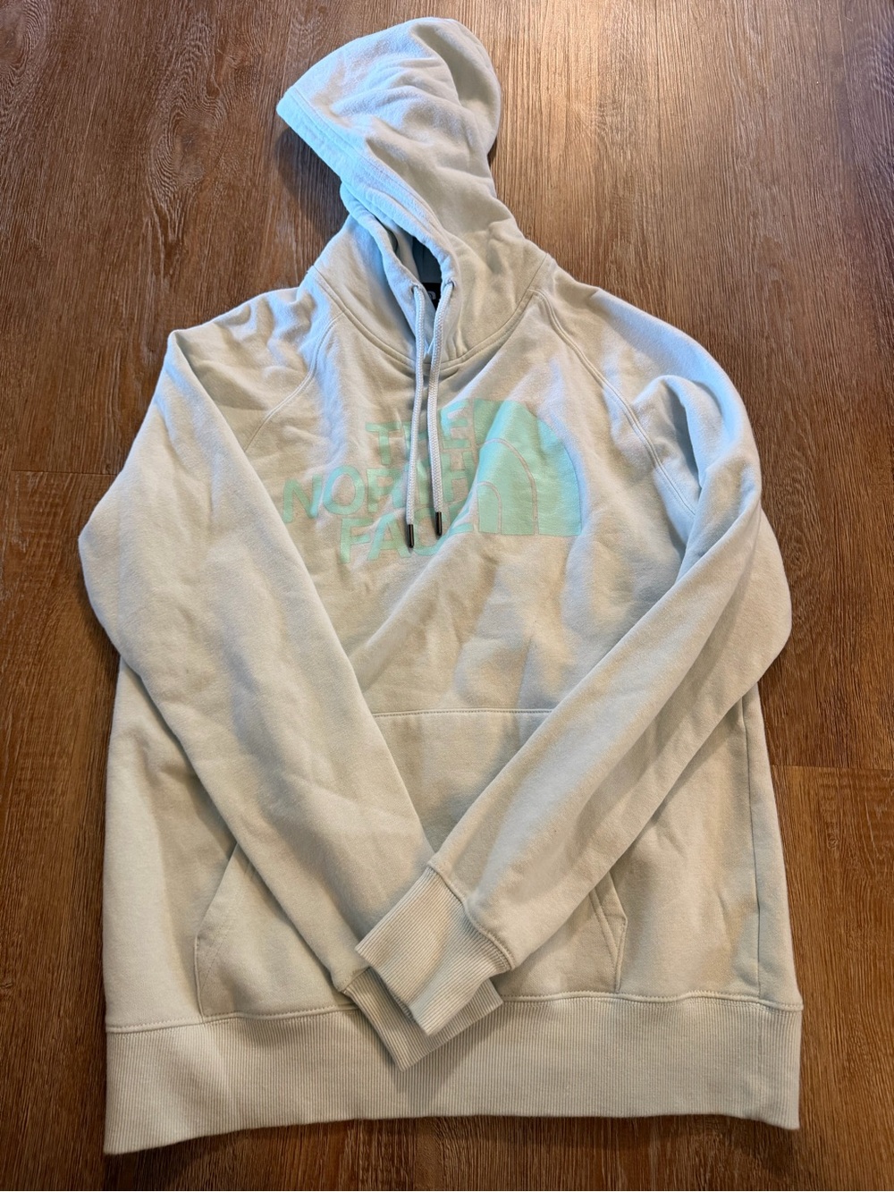 The North Face Cream Hoodie with Mint Logo